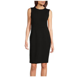NEW Calvin Klein Black Sleeveless Exposed Zipper Sheath Dress Size 12 Gold Basic